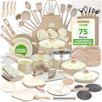 54 - Piece Kitchen Cookware Set - Complete Non - Stick Ceramic Pots and Pans Set with Utensils, Bakeware, and Knife Set, Gas, Electric & Induction Compatible, Blush Pink Kitchen Essentials