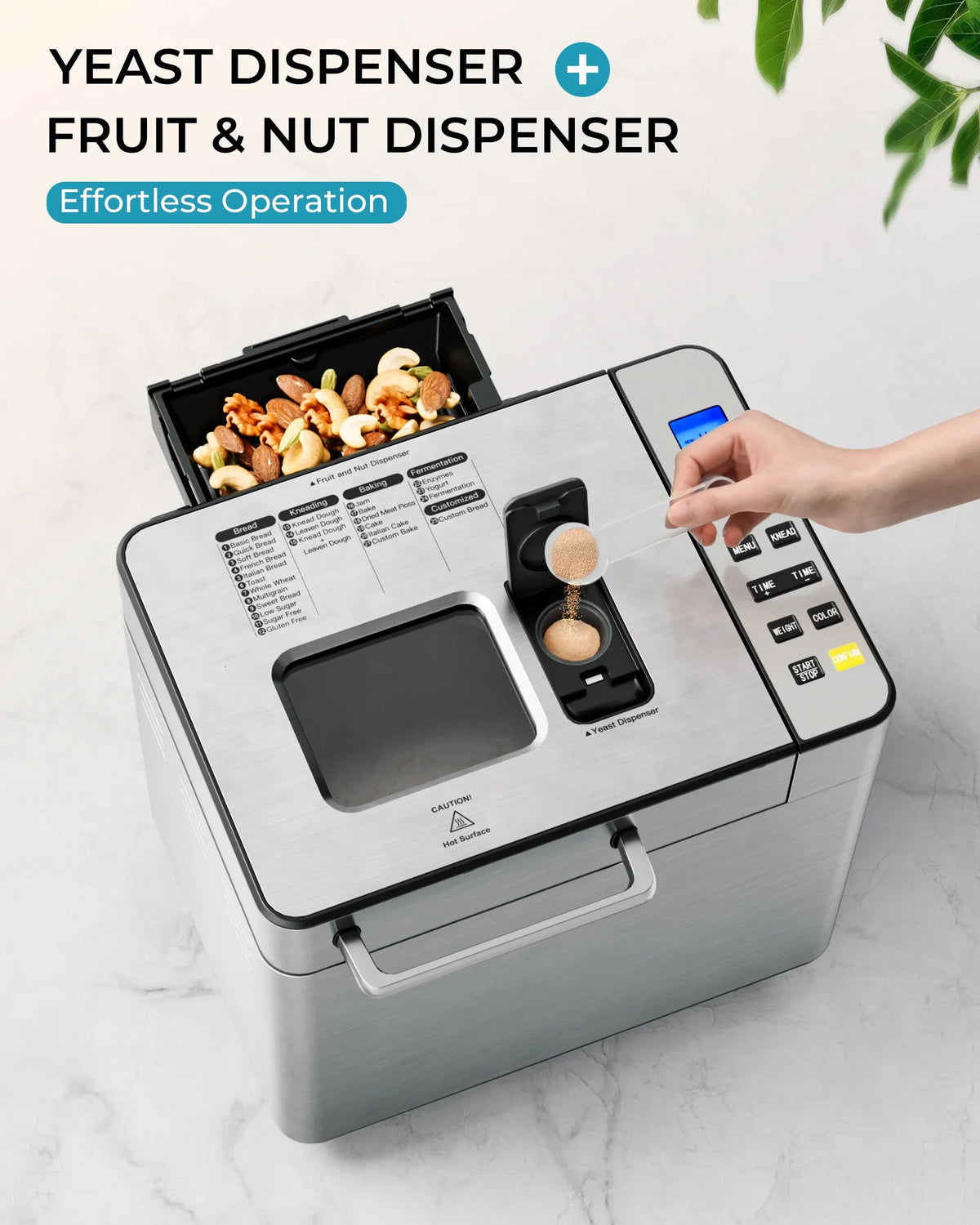 Simzlife 25-in-1 Bread Maker Machine, 2LB Capacity for Dough & Bread with Automatic Fruit and Nut Dispenser, Stainless Steel Construction