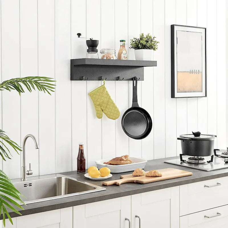 Danya B. Wall-Mounted Coat Rack with Decorative Ledge Shelf and Hooks for Entryway