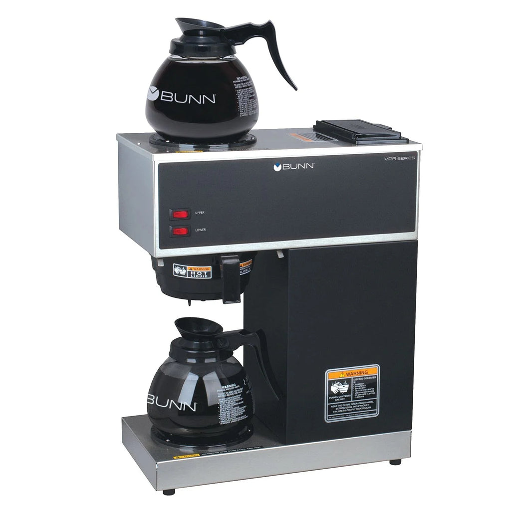 12-Cup Pourover Coffee Maker, Black, with Upper & Lower Warmers, 2 Glass Decanters, Commercial Use