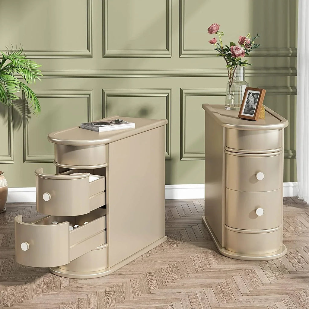 Solid Wood Chairside End Table, Two-Drawer Narrow Side Table Slim