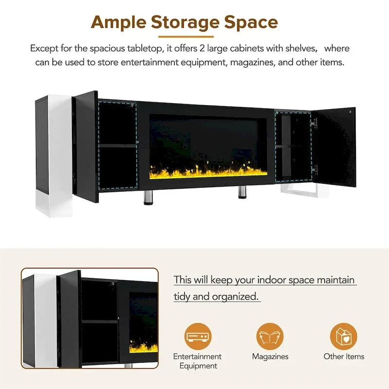 Contemporary TV Stand with Electric Fireplace - Fits TVs Up to 78 Inches