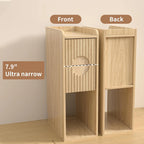 Narrow Nightstand Set of 2 with Drawers, Fluted Slim Side End Table with Storage for Small Spaces