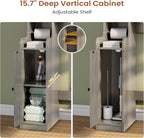 Over the Toilet Storage Cabinet with 3 Doors, Farmhouse Space Saver for Bathroom Organizer with Paper Holder, 10 Shelves and Hooks, 7 - Tier Over Washing Machine Cabinet for Laundry, Bathroom, Natural