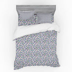 Floral Duvet Cover Set, Colorful Spring Blossom Flowers Repetitive Hand Drawn Like Pattern, Bedding Set with Shams and Fitted Sheet, 3 Sizes