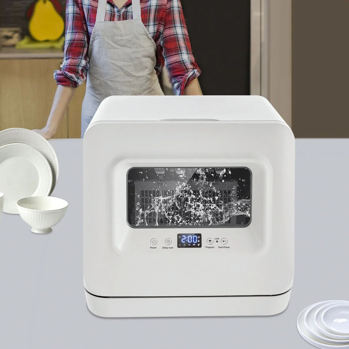 Counter Top Dishwashe, Portable Countertop Dishwashers, Mini Dishwasher 3-in-1 Cups Dishwasher