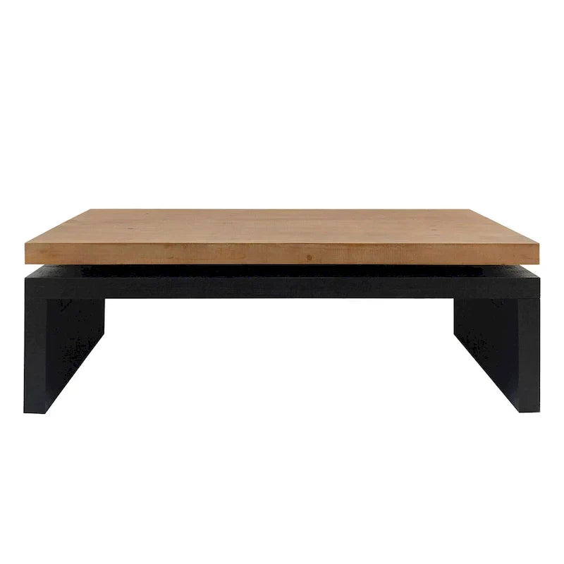 Versatile 2-Tier Coffee Table in Black and Natural Wood for Living Room