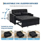 3 in 1 Convertible Sleeper Sofa Bed, Corduroy Futon Couches with Pull - Out Bed, Adjustable Backrest, Charging Port & Side Pockets, Modern Upholstered Sofa for Living Room, Guest Room