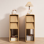 Narrow Nightstand Set of 2 with Drawers, Fluted Slim Side End Table with Storage for Small Spaces