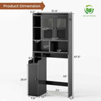 Over the Toilet Storage Cabinet with 3 Doors, Farmhouse Space Saver for Bathroom Organizer with Paper Holder, 10 Shelves and Hooks, 7 - Tier Over Washing Machine Cabinet for Laundry, Bathroom, Natural