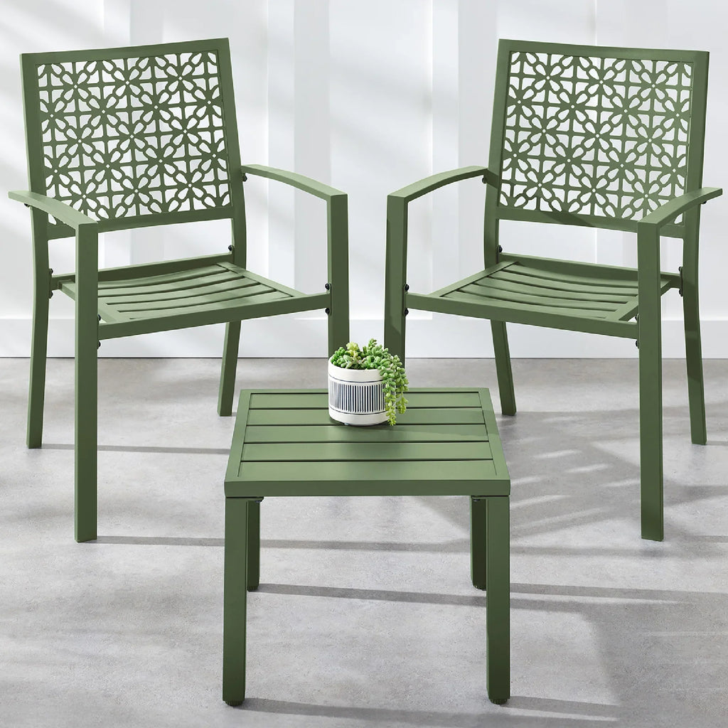 Best Choice Products 3-Piece Stackable Steel Outdoor Conversation Bistro Set, Patio Chat Furniture w/ 2 Chairs, Table- Black