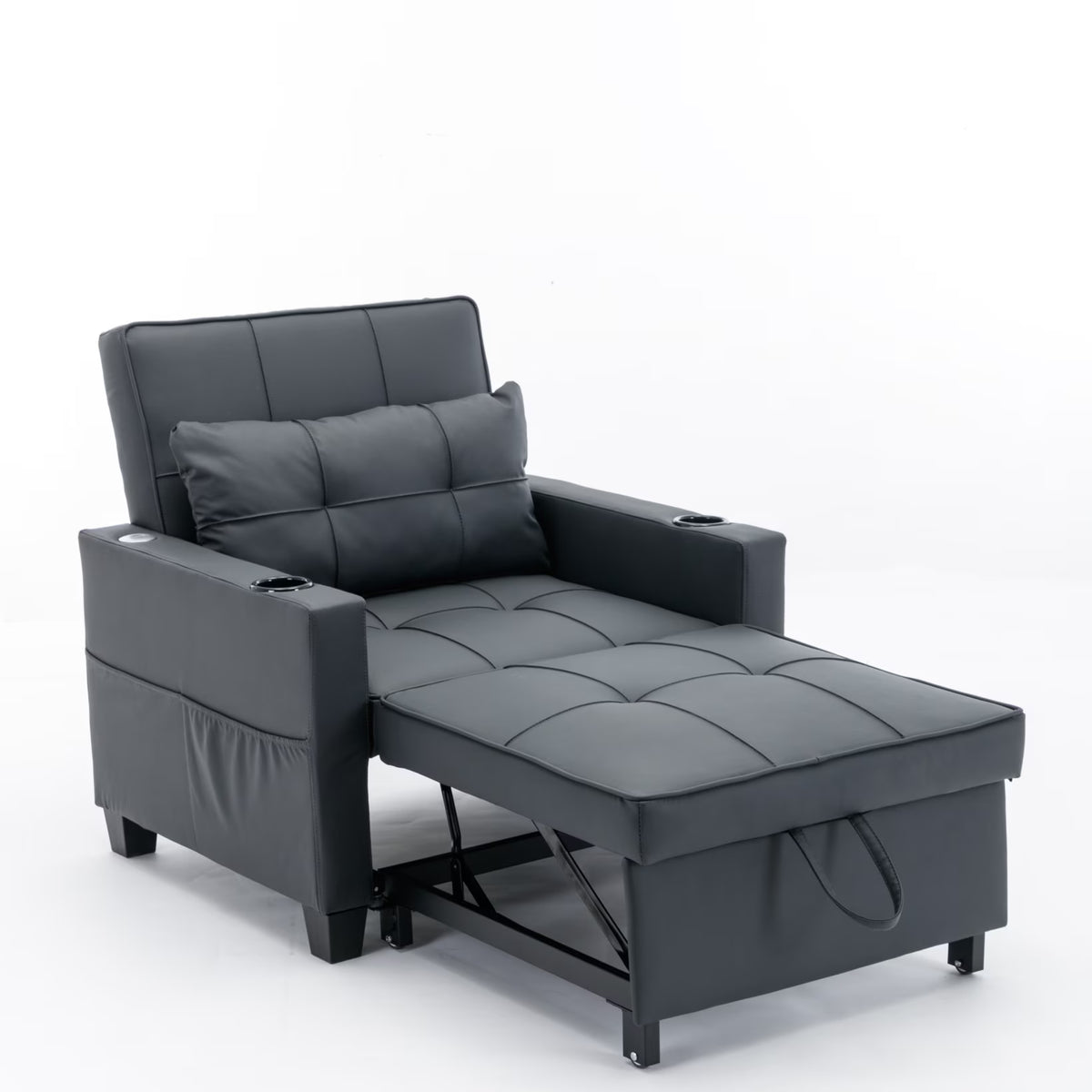 Convertible Futon Sofa Bed, 3 - in - 1 Multi - Functional Sleeper Chair Bed with USB Ports, Adjustable Backrest Recliner, for Living Room Bedroom Small Space, Tech Cloth, Dark Grey