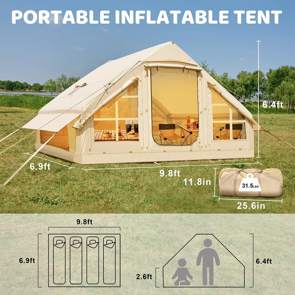 6 Person Inflatable Camping Tent with Pump, 10ft x7ft Glamping Family Tent Easy Setup 4 Season Waterproof Windproof Outdoor Blow Up Tent Luxury Oxford Cabin with Mesh Windows & Doors  sgtnighsdesigns