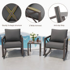 MRUAKA Rocking Chair Bistro Set, 3 Piece Outdoor Patio Furniture Set with 2 Rockers and 1 Metal Coffee Table with Thick Cushions for Porch, Backyard, Poolside, Beige