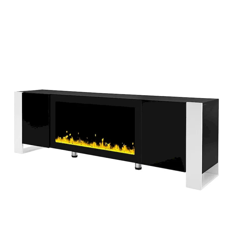 Contemporary Black 68.1" TV Stand with Fireplace and 2 Spacious Cabinets for TVs Up to 78"