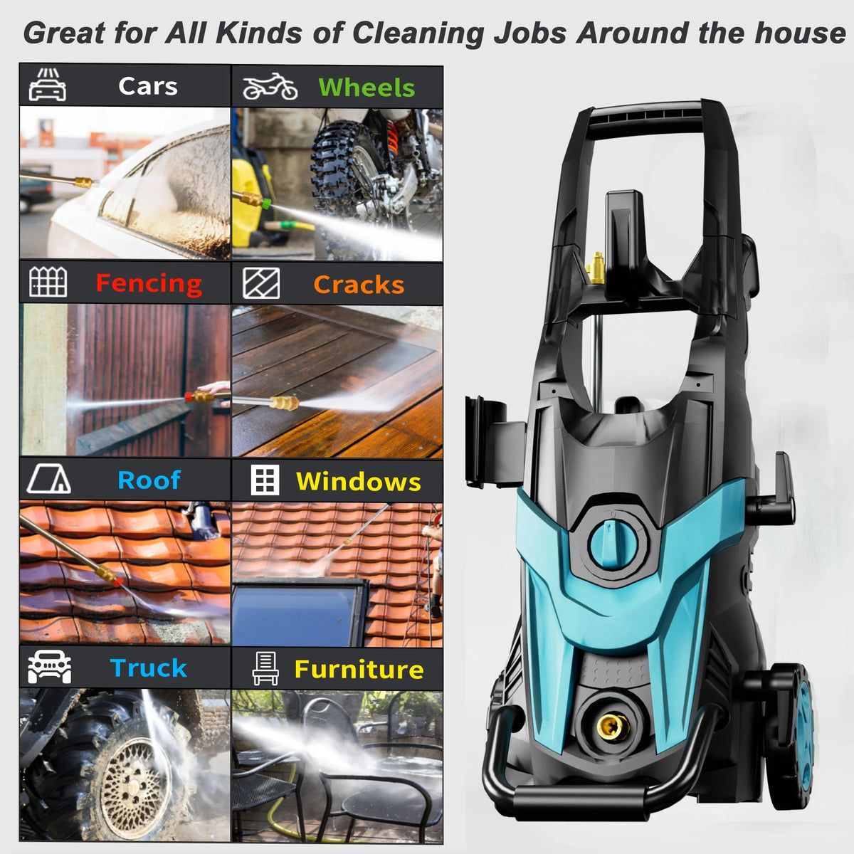 FOTING Electric Pressure Washer, 4500 PSI 3.2 GPM Power Washer with 4 Quick Connect Nozzles, High Pressure Cleaning Machine with Foam Cannon for Cars/Fences/Driveways/Patios/Home Cleaning