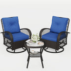 ELPOSUN 3 Pieces Patio Furniture Set, Outdoor Swivel Gliders Rocker, Wicker Patio Bistro Set with Rattan Rocking Chair, Glass Top Side Table and Thickened Cushions for Porch Deck Backyard