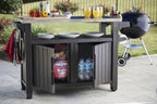 Unity XL Portable Outdoor Table and Storage Cabinet with Accessory Hooks. Espresso Brown