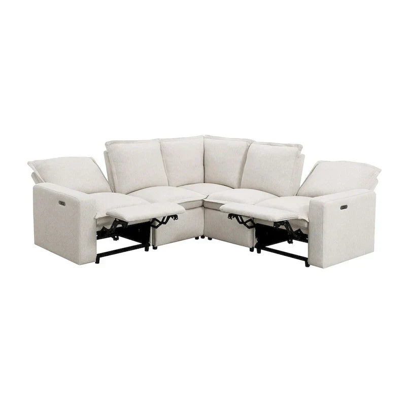Linen Upholstered Power Recliner L-Shaped Sectional Sofa with USB Port - Soft Home Theater Seating for Living Room