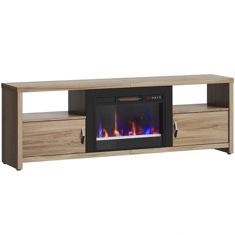 71-Inch TV Stand for 75-Inch TVs with LED Fireplace and Storage Cabinet