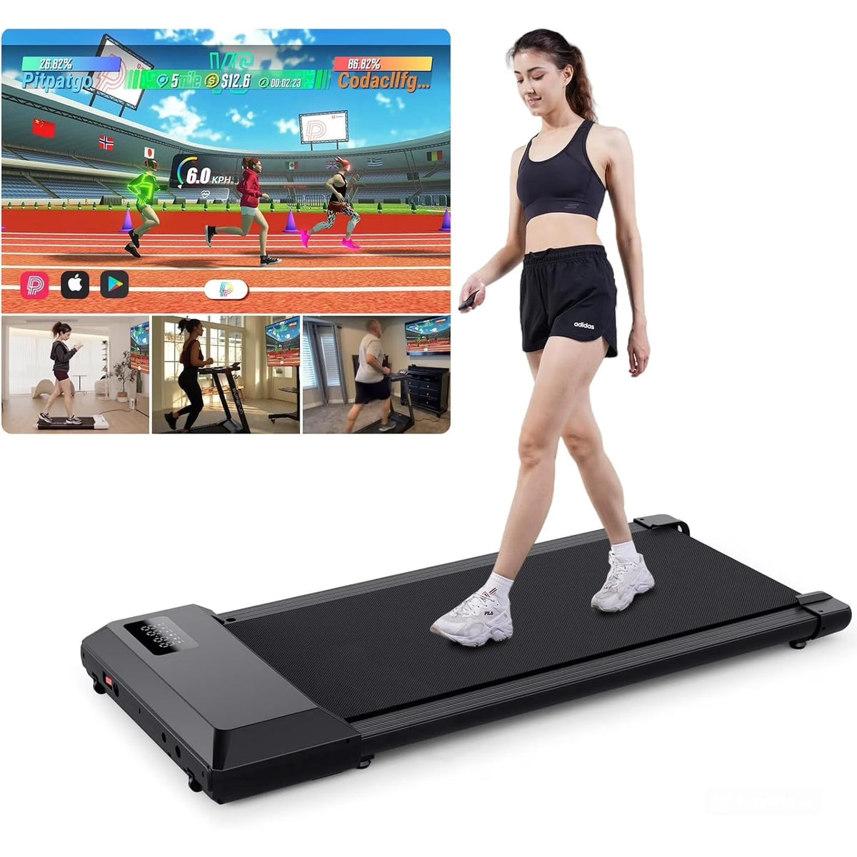 YDZJY 250 lb Walking Pad, 0.6 - 2.5 Mph Speed Range 1.2HP Quite Under Desk Treadmill, 2 in 1 Treadmill for Home/Office Exercise with Remote Control, Portable Treadmill with LED Display(Black)
