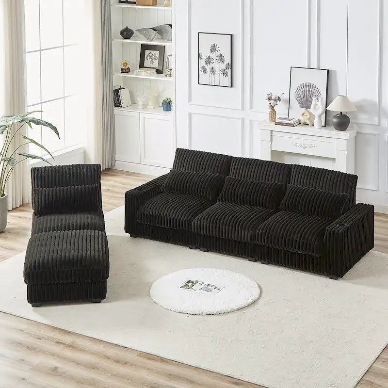 126W Large L-Shaped Corduroy Sofa with USB Charging Port