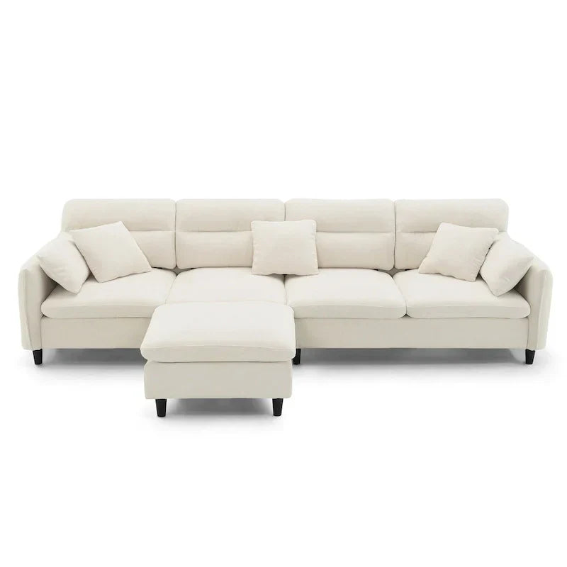110-Inch L-Shaped 5-Seater Sectional Sofa with Removable Ottoman, Cloud Chenille Fabric, and 5 Cushions