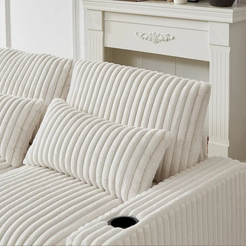 126W Large L-Shaped Corduroy Sofa with USB Charging Port