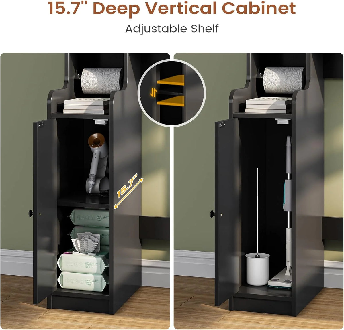 Over the Toilet Storage Cabinet with 3 Doors, Farmhouse Space Saver for Bathroom Organizer with Paper Holder, 10 Shelves and Hooks, 7 - Tier Over Washing Machine Cabinet for Laundry, Bathroom, Natural