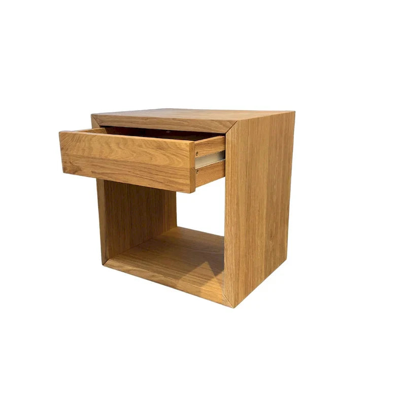 Solid Oak Scandinavian Floating Nightstand with Drawer - Stylish Bedroom Side Table