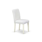 East West Furniture Round Dining Table Set - Kitchen Table with White Faux Leather Parson Chairs in Linen White (Various Piece Options)