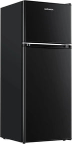Upstreman 4.0 Cu.Ft Mini Fridge with Freezer – Double Door Compact Refrigerator for Dorm, Office, Bedroom – Adjustable Thermostat, Black (BR401)