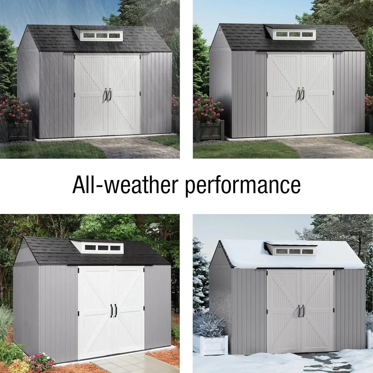 Rubbermaid Resin Outdoor Storage Shed With Floor Weather Resistant Gray Organization for Home