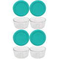 Pyrex (4) 7202 Round Glass Food Storage Bowls & (4) 7202-PC Turquoise Lids