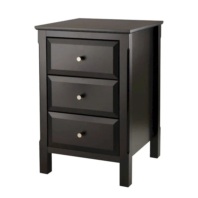 Elegant Black Wooden Nightstand with 3 Generous Storage Drawers - Dimensions: 15.75L x 15.75W x 23.63H