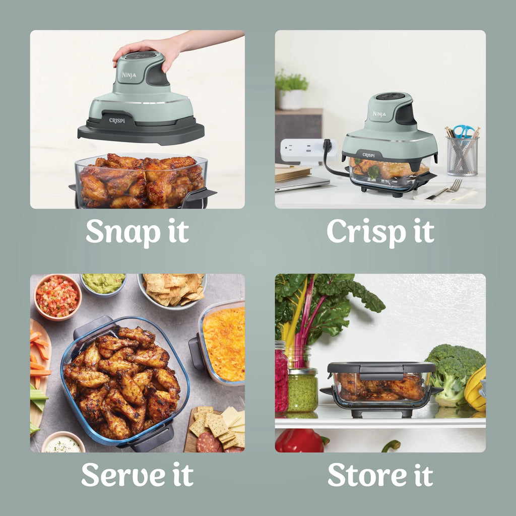 Ninja Crispi 4 - in - 1 Portable Glass Air Fryer Cooking System, 4 - Qt & 6 - Cup Containers, Cyberspace
