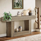 63-Inch Brown and Gray Slim Wooden Console Table for Entryway