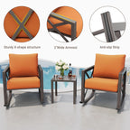 MRUAKA Rocking Chair Bistro Set, 3 Piece Outdoor Patio Furniture Set with 2 Rockers and 1 Metal Coffee Table with Thick Cushions for Porch, Backyard, Poolside, Beige