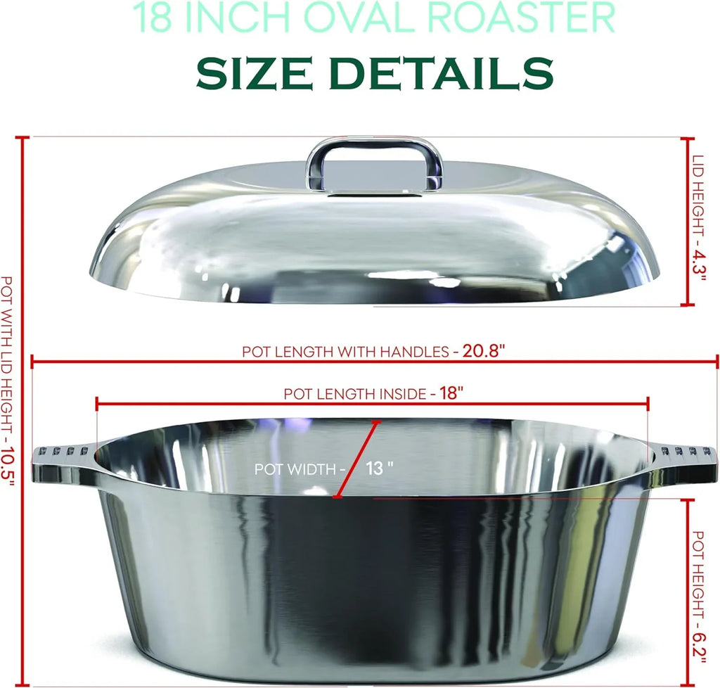 Cast Aluminum Dutch Oven - 8 Quart - Oval Dutch Oven Pot with Lid for Families and Parties - Lightweight Cajun Cookware with Ideal Heat Distribution - Oval Roaster Pan with Lid (13 Inch)