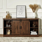 AMERLIFE Fireplace TV Stand with Sliding Barn Door for TVs up to 73", Farmhouse 63" Fireplace Entertainment Center with Storage Cabinets/Adjustable Shelves