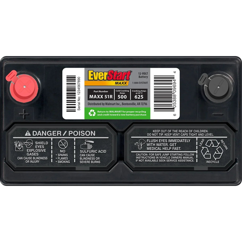 EverStart Maxx Lead Acid Automotive Battery, Group Size 51R 12 Volt, 500 CCA