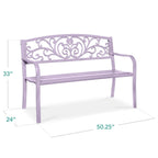 Best Choice Products Outdoor Steel Bench Garden Patio Porch Furniture W/ Floral Design Backrest - Black