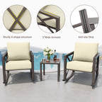 MRUAKA Rocking Chair Bistro Set, 3 Piece Outdoor Patio Furniture Set with 2 Rockers and 1 Metal Coffee Table with Thick Cushions for Porch, Backyard, Poolside, Beige