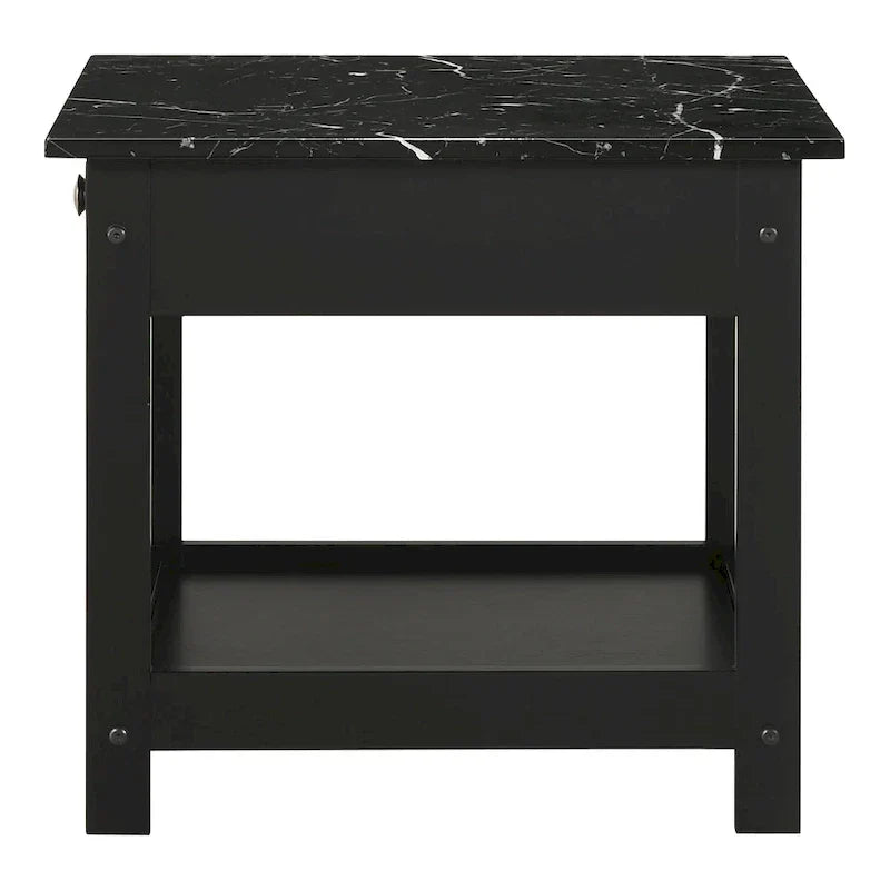 Denhour DH BASIC 4-Piece Open-Shelf Coffee Table Set with Drawer in Transitional Rubberwood