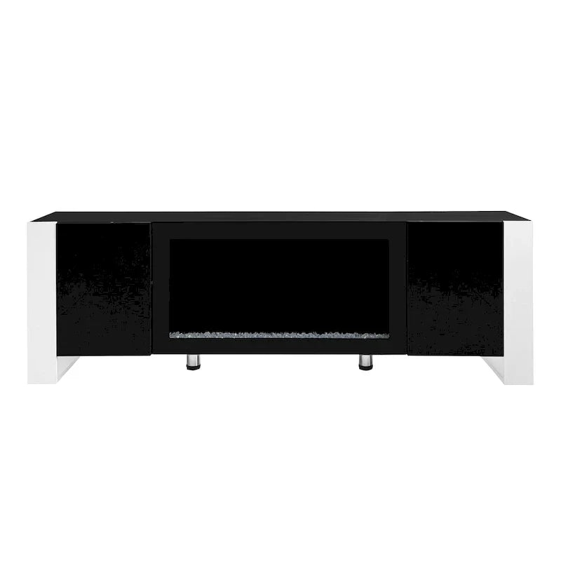 Contemporary Black 68.1" TV Stand with Fireplace and 2 Spacious Cabinets for TVs Up to 78"