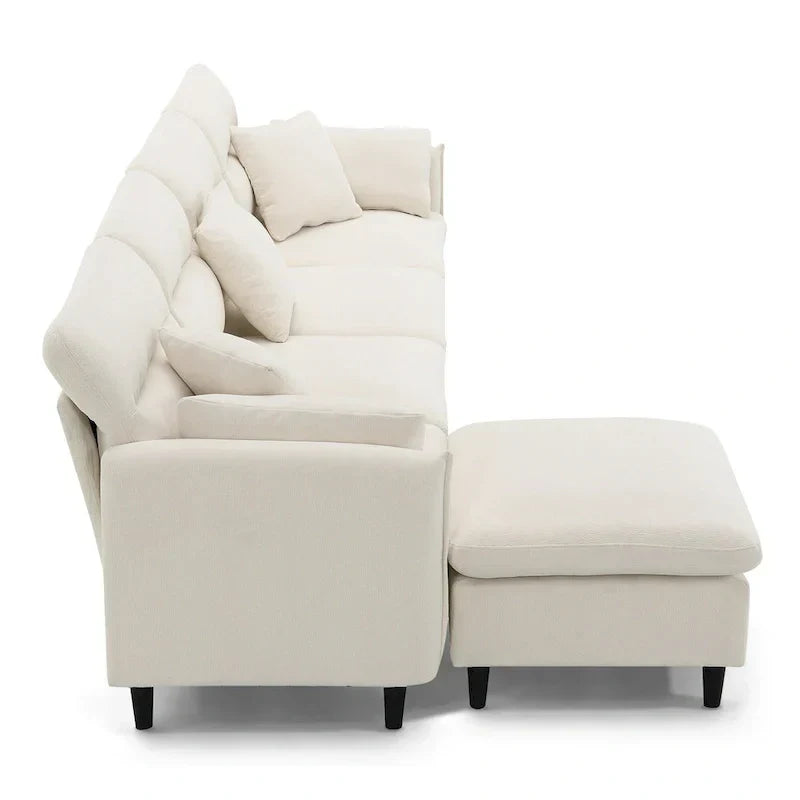 110-Inch L-Shaped 5-Seater Sectional Sofa with Removable Ottoman, Cloud Chenille Fabric, and 5 Cushions