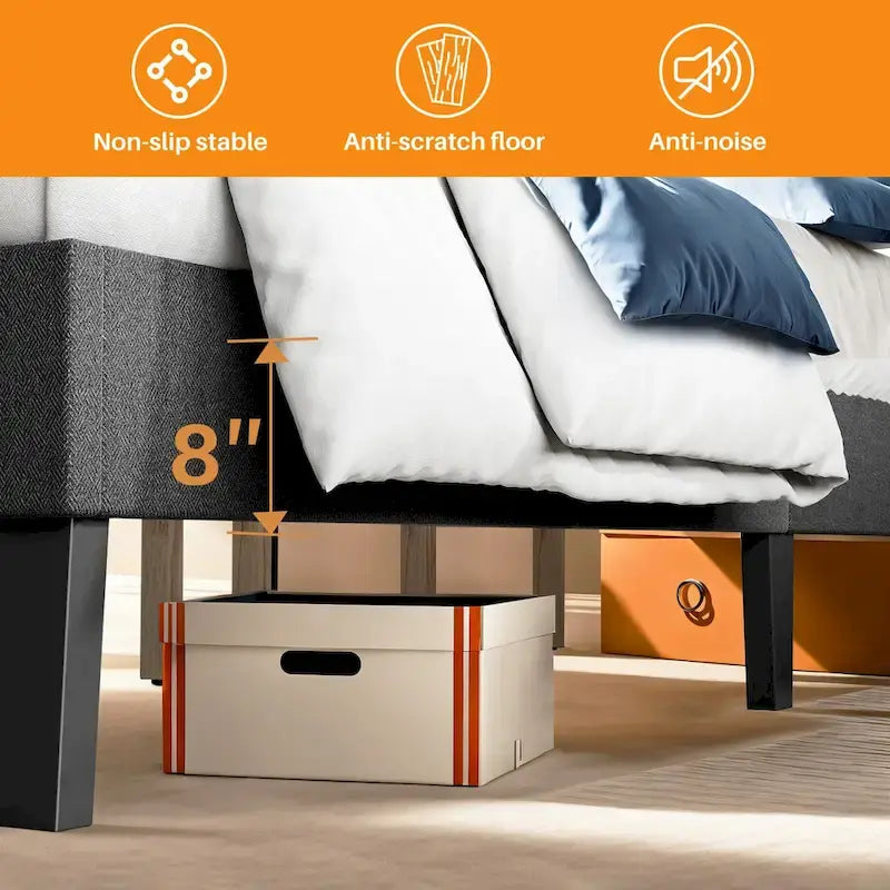 Modern Platform Bed Frame with Adjustable Headboard - Sturdy Geometric Upholstered Design with 800LBS Capacity and Solid Wooden Slats