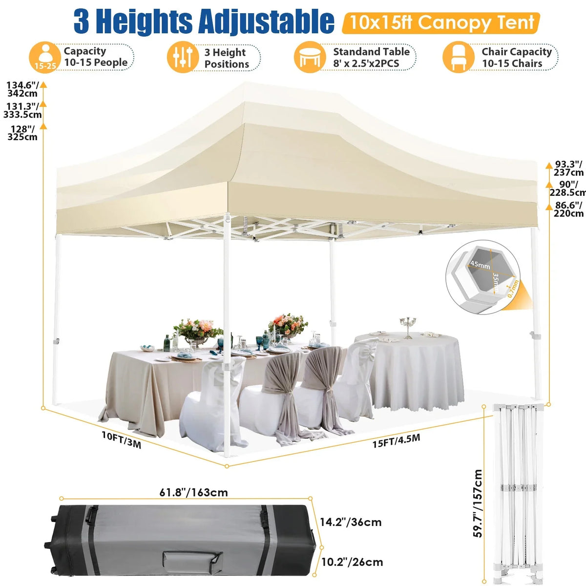 Hoteel 10x15 Heavy Duty Canopy Tent with 4 Sidewalls,Pop up Canopy for Parties Wedding,Commercial Easy up Gazebo with Roller Bag,UV 50+ &,Black