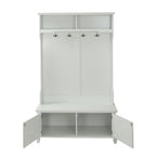 Hall Tree with Upholstered Bench and Coat Rack, Entryway Bench with 3 Hooks, 3 Open Shelves, 2 Drawers & Storage Cabinets, Mudroom Bench with Storage and Hooks for Foyer, Entry Way, Hallway (Beige)