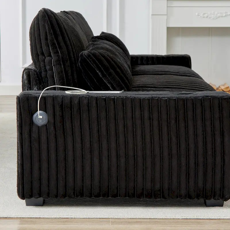126W Large L-Shaped Corduroy Sofa with USB Charging Port